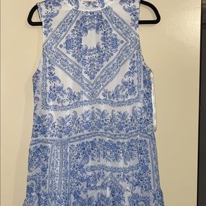 Blue and white printed dress